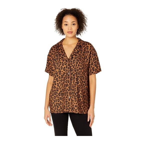 Show Me Your Mumu Leopard Print Sleep Shirt Women’s Size L Button Up Pajama Top - Picture 1 of 4